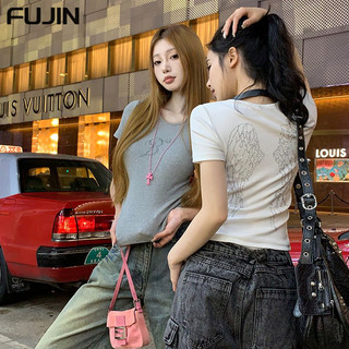 FUJIN áo phông áo thun nữ croptop baby tee Dễ thương hàn quốc Vintage Casual WTX2451EMM 21Z240525