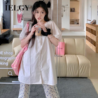 IELGY Áo sơ mi ren dài vừa phải sang trọng dành cho nữ màu trắng