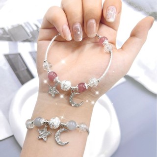 Handmade Moonstone Galaxy Vòng Tay Ngôi Sao Năm Cánh Nghiền Đá Mặt Dây Chuyền Đính Hạt Galaxy Bầu Trời Đầy Sao Cô Gái Trang Sức 10024