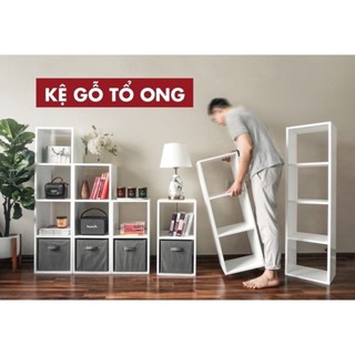Kệ sách Sale cực sốc Tủ sách tổ ong đa năng decor tiện ích, có hộp vải vừa kệ
