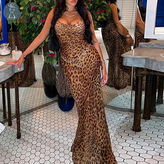 [Paandab] Váy Mùa Hè Cho Nữ 2024 Họa Tiết Da Báo Phối Ren Lưng Cổ Chữ V Gợi Cảm Bodycon Đầm Maxi Nữ Sundresses Vestidos JOO