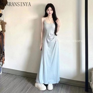 Sinransinya Váy nữ phong cách Hàn Quốc váy treo nhẹ nhàng mùa hè mới thanh lịch đi lại váy dài