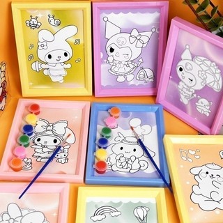 Sanrio diy set trẻ em tranh đồ chơi trẻ em màu kuromi cinnamoroll giai điệu nền màu nước graffiti giáo dục sớm hoạt động mẫu giáo