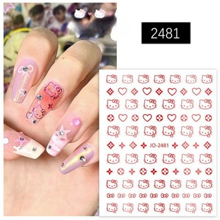 Cat Cartoon Nail Stickers for Girls, New Instagram Style Cute Cat Love Bow Stickers with Back Glue Nail Stickers