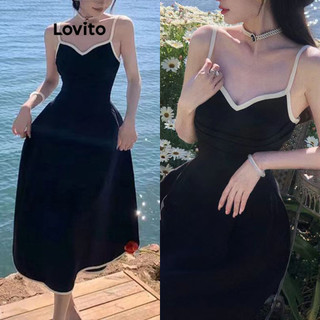 Đầm Lovito màu trơn phối viền tương phản phong cách thanh lịch dành cho nữ LNE51303