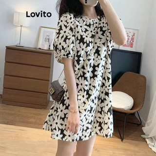 Đầm Lovito tay phồng họa tiết hoa thường ngày cho nữ LNE16222 (Nhiều màu)