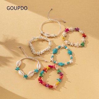 Vòng tay quyến rũ sao biển GOUPDO, Vòng tay vỏ rùa bãi biển bện, Vòng tay sao biển nhiều màu có thể điều chỉnh