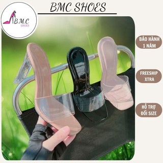 Dép nữ gót meka cao 9cm quai ngang trong bo viền đi êm chân - ddt