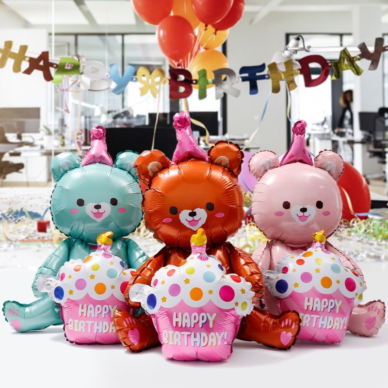 3D Ba Chiều Gấu Nhôm Phim Bóng Trẻ Em Sinh Nhật Tiệc Cưới Trang Trí Ballo