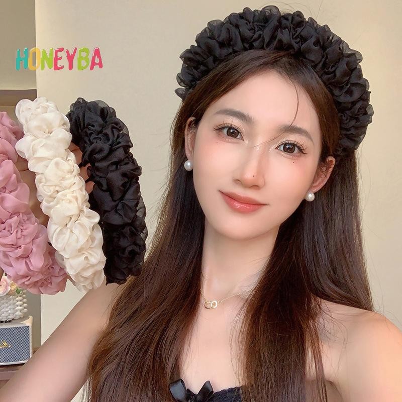 < Honeyba > Sợi Lưới Xếp Ly Mũ Nữ Organza Màu Trơn Xếp Ly Rửa Mặt Mũ Phụ Kiện Tóc Đa Năng