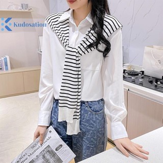 Kudosation Hàn Quốc Sọc Dệt Kim Ấm Khăn Choàng Mùa Đông Nữ Áo Vai Cổ Giả Mũi Thắt Nút Khăn Sọc Áo Khoác Ngoài Đẹp