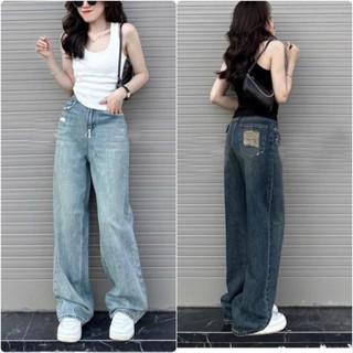 Quần jeans xuông nữ ống rộng rách túi sau hai màu đậm nhạt thích hợp với nấm lùn Pants