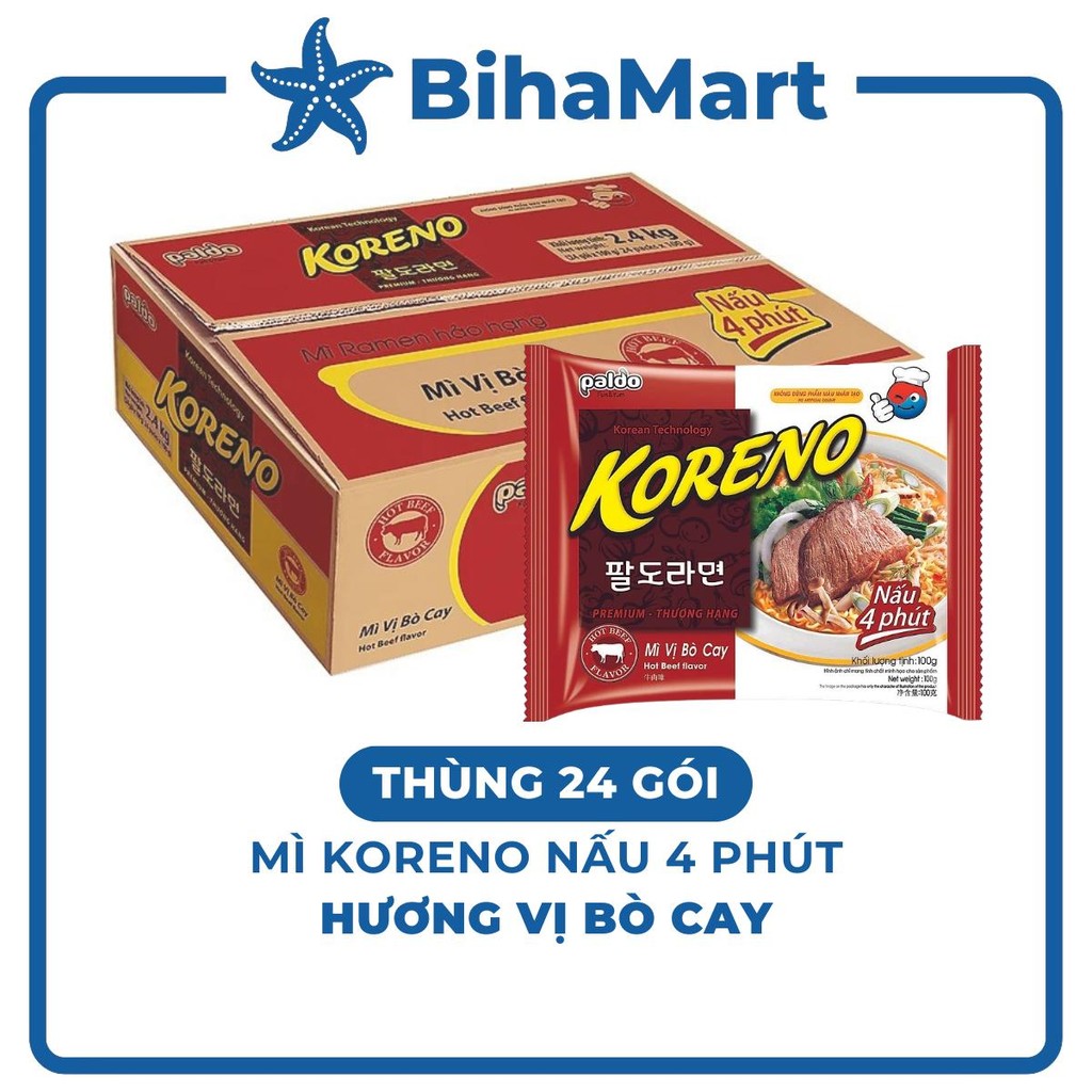 [THÙNG24GÓI]-PALDO- Mì nấu Koreno hương vị Bò cay, Mì Koreno Bò cay Hàn Quốc, Mì bò cay Koreno Hàn Q