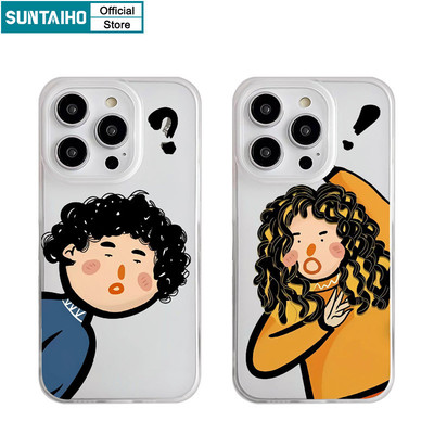 Suntaiho Ngộ nghĩnh Họa Tiết Độc Đáo Hoạt Hình Cặp Đôi Vỏ Điện Thoại Trong Suốt Matte Mềm Cao Cấp Chống Sốc Cho IPhone 11 12 13 14 15 16 Pro Max IP 7 8 Plus IPhone X Xs XR Xs Max