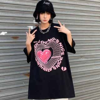 2024 Retro Hip Hop Phong Cách M-3XL Thiết Kế Mùa Hè Cảm Giác Họa Tiết Tình Yêu, Đầm Cặp Đôi Tay Ngắn In Chữ, Phong Cách Lười Cho Nam / Nữ / Thời Trang Mới Đen / Trắng Rời Và Đa Năng M