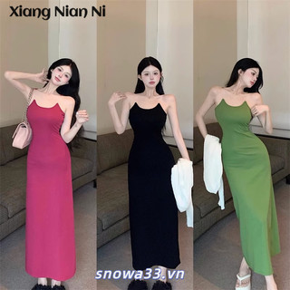 Xiang NIAN NI Cao Cấp Vô Hình Spaghetti Dây Đeo Đầm Nữ Mùa Hè Nóng Bé Gái Tính Khí Váy Hông Váy Dài