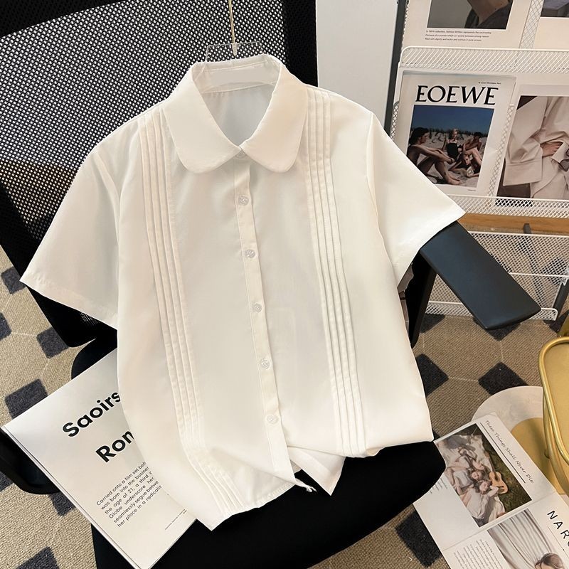 Trắng jk Đồng Phục Áo Sơ Mi Nữ Chính Hãng Ngắn Tay Organ Xếp Ly Cơ Bản Áo Sơ Mi Tinh Tế Cardigan Ngắn Top