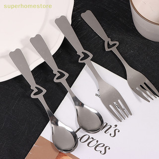 Spth 4 thép không gỉ cà phê khuấy thìa nĩa món tráng miệng kem nĩa muỗng hình trái tim bộ đồ ăn phụ kiện nhà bếp uyi