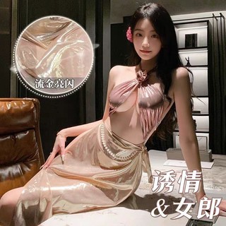 Đầm đi biển bên bờ biển Đầm dài xẻ cao cổ hở lưng đính hạt cườm hoa hồng phong cách dân tộc kỳ nghỉ gợi cảm