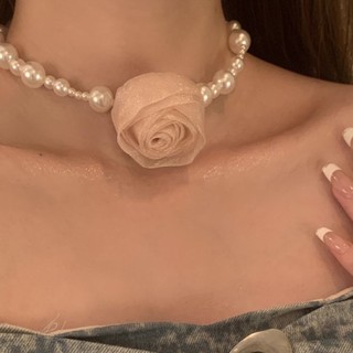 Pháp Retro Pure Desire Vòng Cổ Hoa Hồng Ngọc Trai Hoa Choker Vòng Cổ Ngọt Ngào