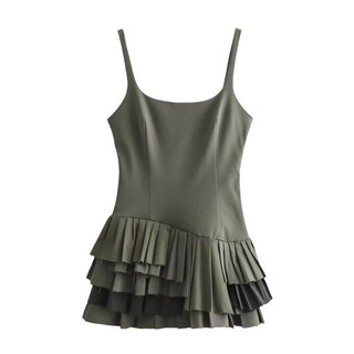 Váy xếp chồng cạnh không tay cổ vuông thời trang Uibey 057