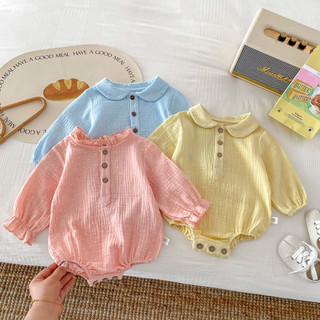 Bé Gái Phiên Bản Hàn Quốc Xuân Thu Phong Cách Bé Gái Màu Trơn Dài Tay Đáy Áo Sơ Mi Thời Trang Jumpsuit Bé Quần Áo Cho Bé