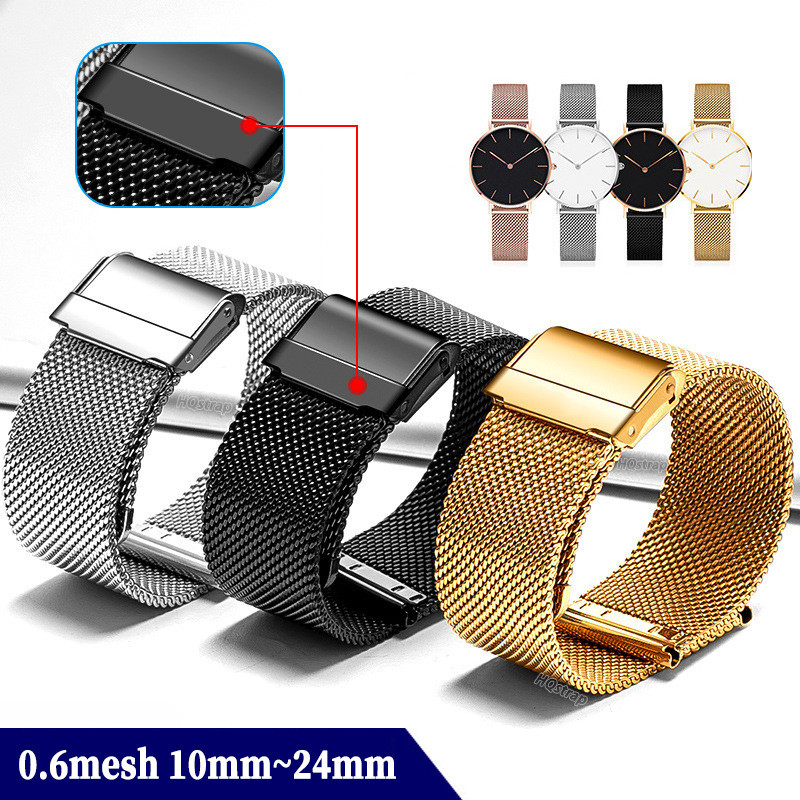 Dây đeo đồng hồ Milanese lưới 0,6mm Dây đeo đồng hồ bằng thép không gỉ 18mm 20mm 22mm 24mm 14mm 17mm