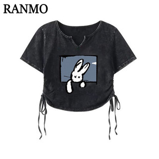 RANMO áo phông áo thun nữ croptop baby tee INS Fashion Thể thao Cổ điển WTX2440E6V 17Z240424