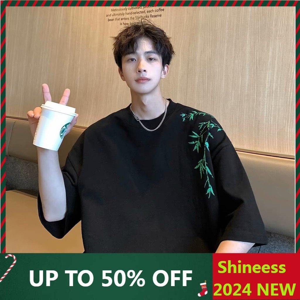 Áo thun Cotton ngắn tay cổ điển kiểu Mỹ mùa hè Áo thun ngắn tay cỡ lớn Áo thun in hình phong cách tre Áo thun nửa tay quá khổ Áo thun trẻ trung