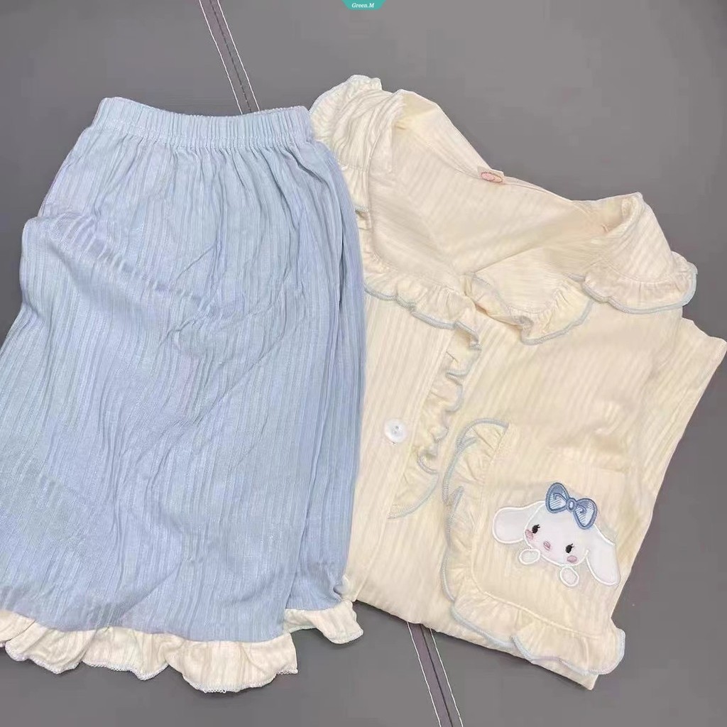 Bộ Đồ Ngủ Nữ Mềm Mại Và Thoải Mái Phần Mỏng Rời Cardigan Quần Short Tay Ngắn Sanrio Cinnamoroll Phong Cách Nữ Bộ Đồ Ngủ Mùa Hè Bộ Ký Túc Xá Sinh Viên Bộ Đồ Ngủ Chống Muỗi [GM]