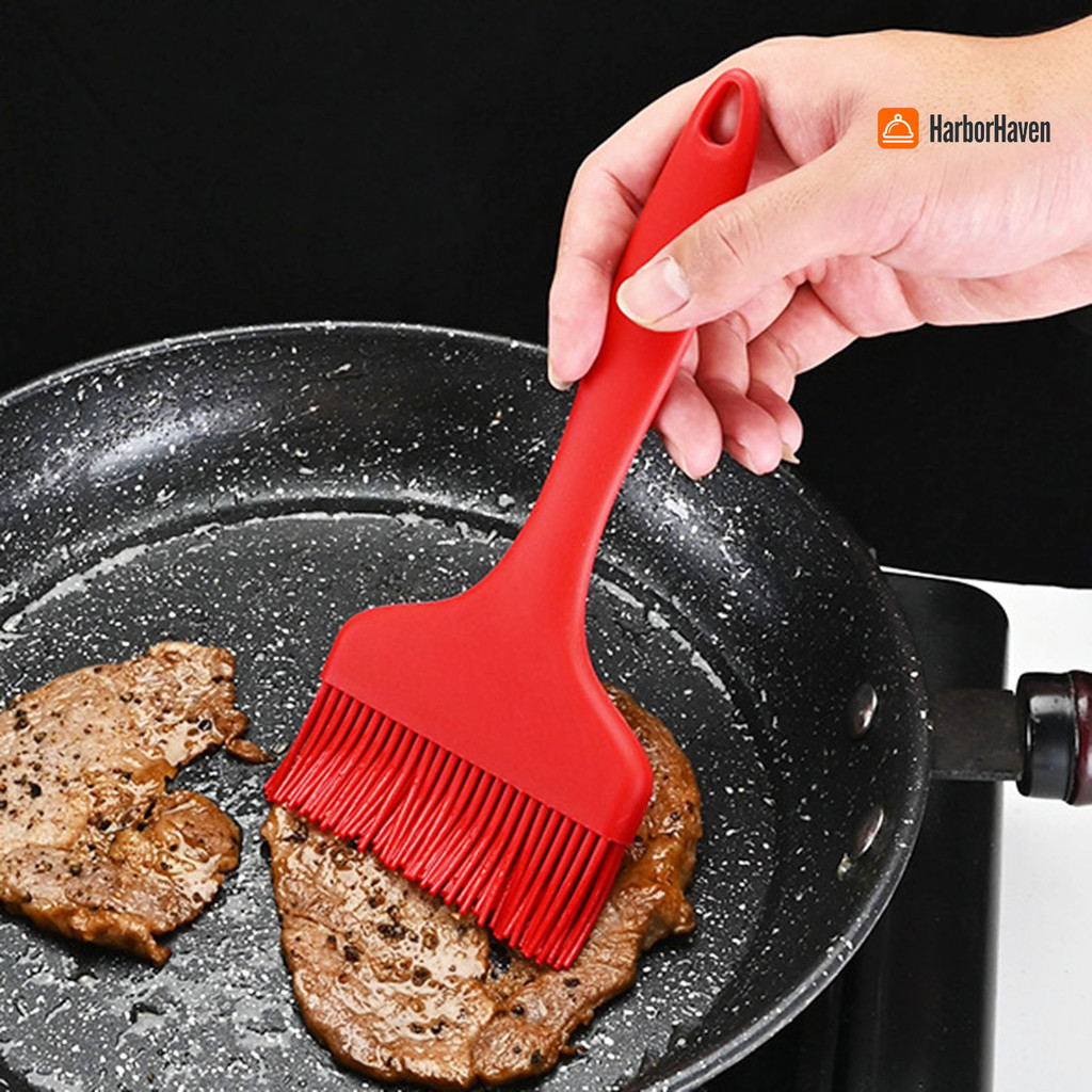 [Harborhaven] Bàn chải dầu Barbeque Chịu nhiệt Màu trơn cấp thực phẩm Bàn chải tay cầm bề mặt nhẵn Dầu Lỗ treo có thể tái sử dụng Bàn chải nước sốt BBQ Đồ dùng nhà bếp