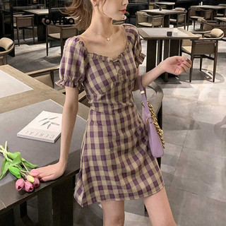Đầm Lovito họa tiết caro ghép nối màu sắc phong cách thường ngày dành cho nữ LNA47089