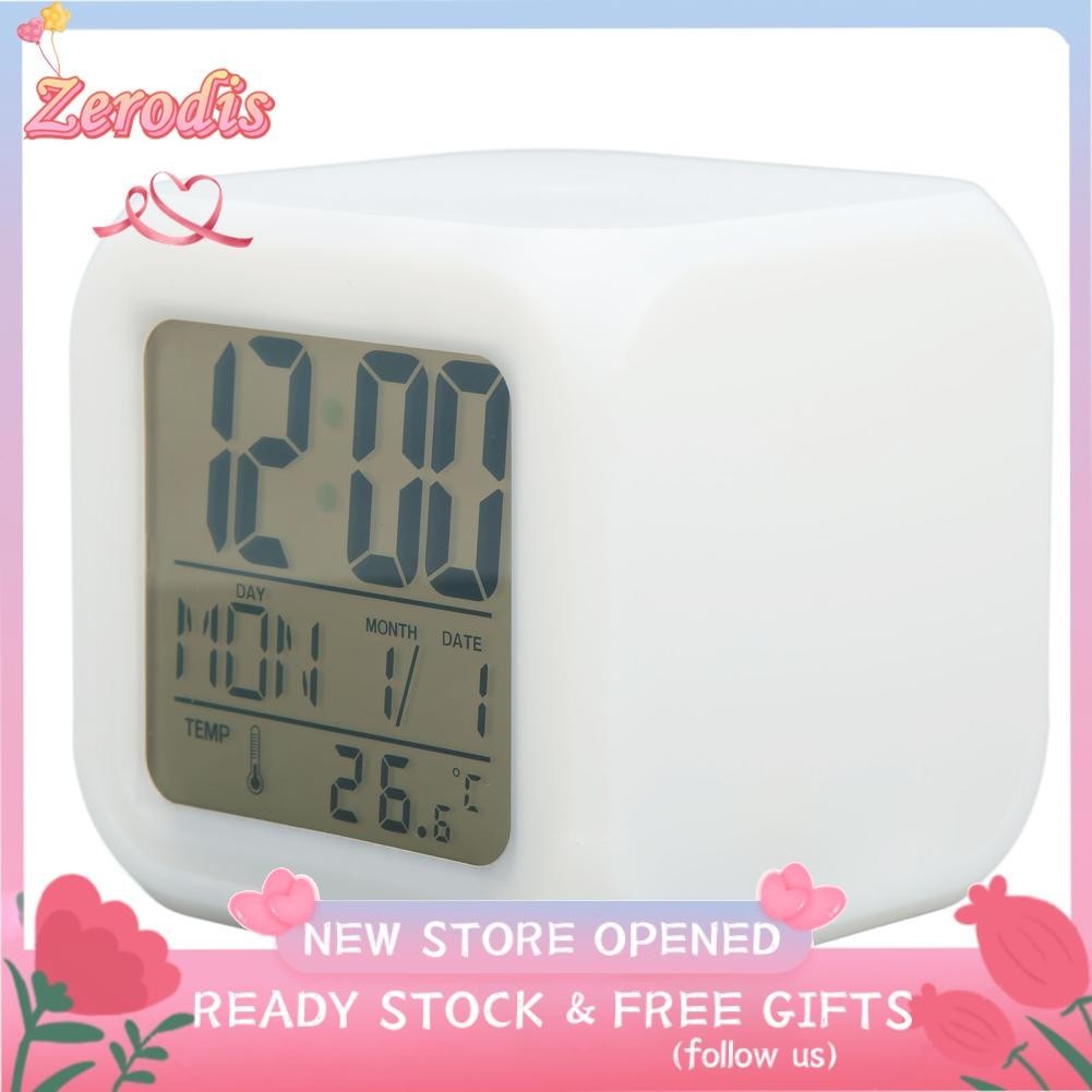 Zerodis Kids Digital Clock LED 7 Colors Night Glowing Temperature Display