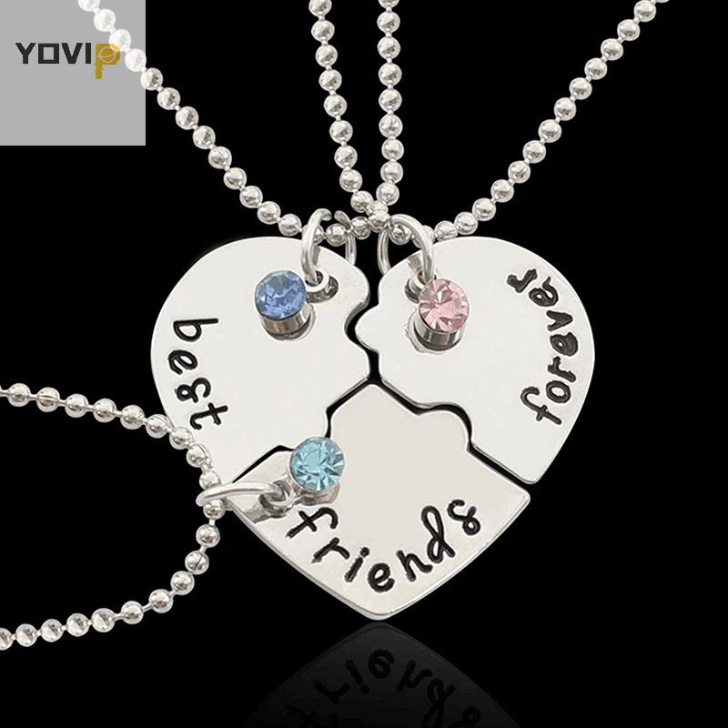 Yovip 3 Cái / bộ Trái Tim Chia Mặt Dây Chuyền Vòng Cổ Người Bạn Thân Nhất Bff Tình Bạn Cặp Đôi Vòng 
