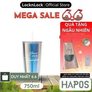 Ly nhựa 2 lớp Lock&Lock màu trắng kèm ống hút Your Own Rainbow double wall cold cup with straw HAP507WHTH - HAPOS