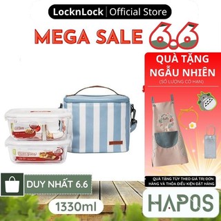 Bộ túi hộp cơm thủy tinh LocknLock Chính hãng dùng được trong lò vi sóng 3EA LLG428S2 (3 màu) - HAPOS MALL OFFICIAL
