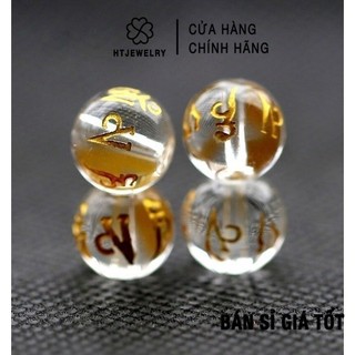 Hạt đá thạch anh trắng htjewelry khắc chú chữ vàng ph015