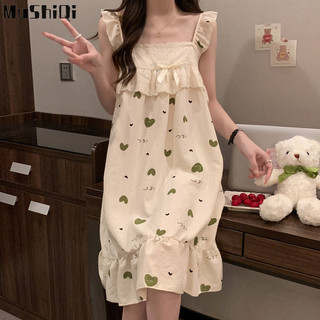 Mushiqi Váy Ngủ Nữ Ngọt Ngào Phong Cách Suspender Rời Trái Tim In Hình Quần Áo Gia Đình