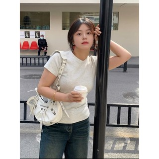 Cotton Nguyên Chất Plus Size Béo MM Đơn Giản Trang Trọng Vai Ngắn Tay Áo Thun Nữ Mùa Hè Phù Hợp Với Slim-Fit Sli