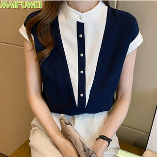 Áo Sơ Mi Chiffon Tay Ngắn Màu Trơn Thời Trang Công Sở Phong Cách Hàn Quốc Cho Nữ