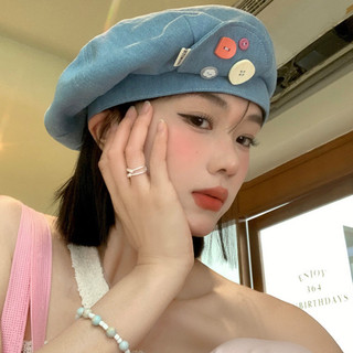 Retro nhiều màu sắc nỉ nút hình bát giác mũ nồi cotton họa sĩ thiết kế mũ nữ