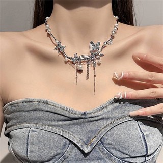 Hollow Butterfly Pearl Necklace for Women Necklace Choker Light Luxury Minority High-Grade Clavicle Chain New Popular 1nVW
