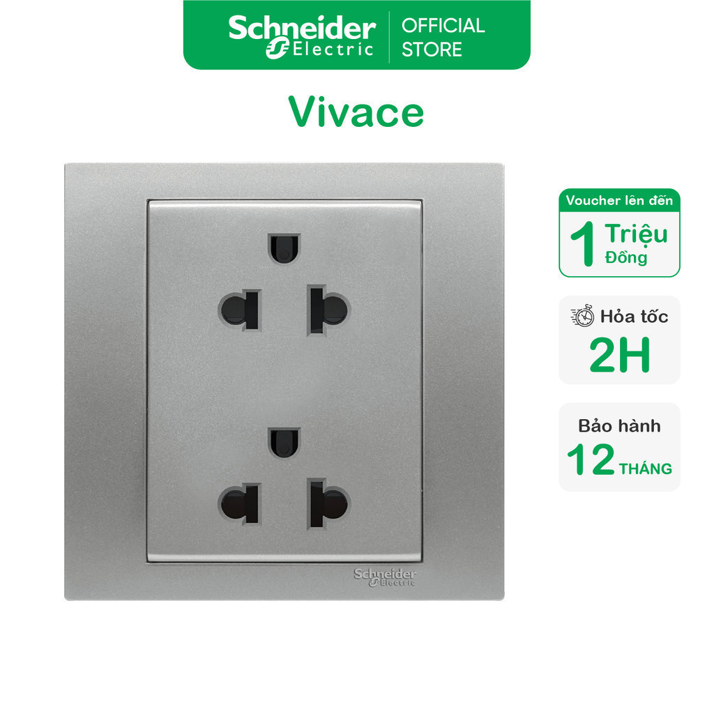 Ổ cắm đơn/ đôi 3 chấu 16A Trắng/ Xám Vivace Schneider KB426UEST_G19 KB426UEST_AS_G19 KB426UES2_WE_G1