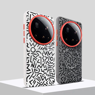  Ốp Điện Thoại Di Động Da Từ Tính Cho Xiaomi 15 Kim Loại Siêu Lớn Len Mi 13 14 Ultra Nướng Hình Học Graffiti Vỏ Bảo Vệ 