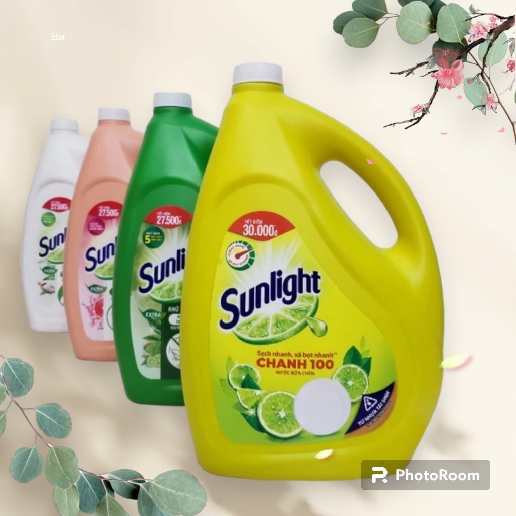 Nước rửa chén Sunlight 3,6kg/Can Hương chanh trà xanh hương tự nhiên an toàn cho mọi loại da tay