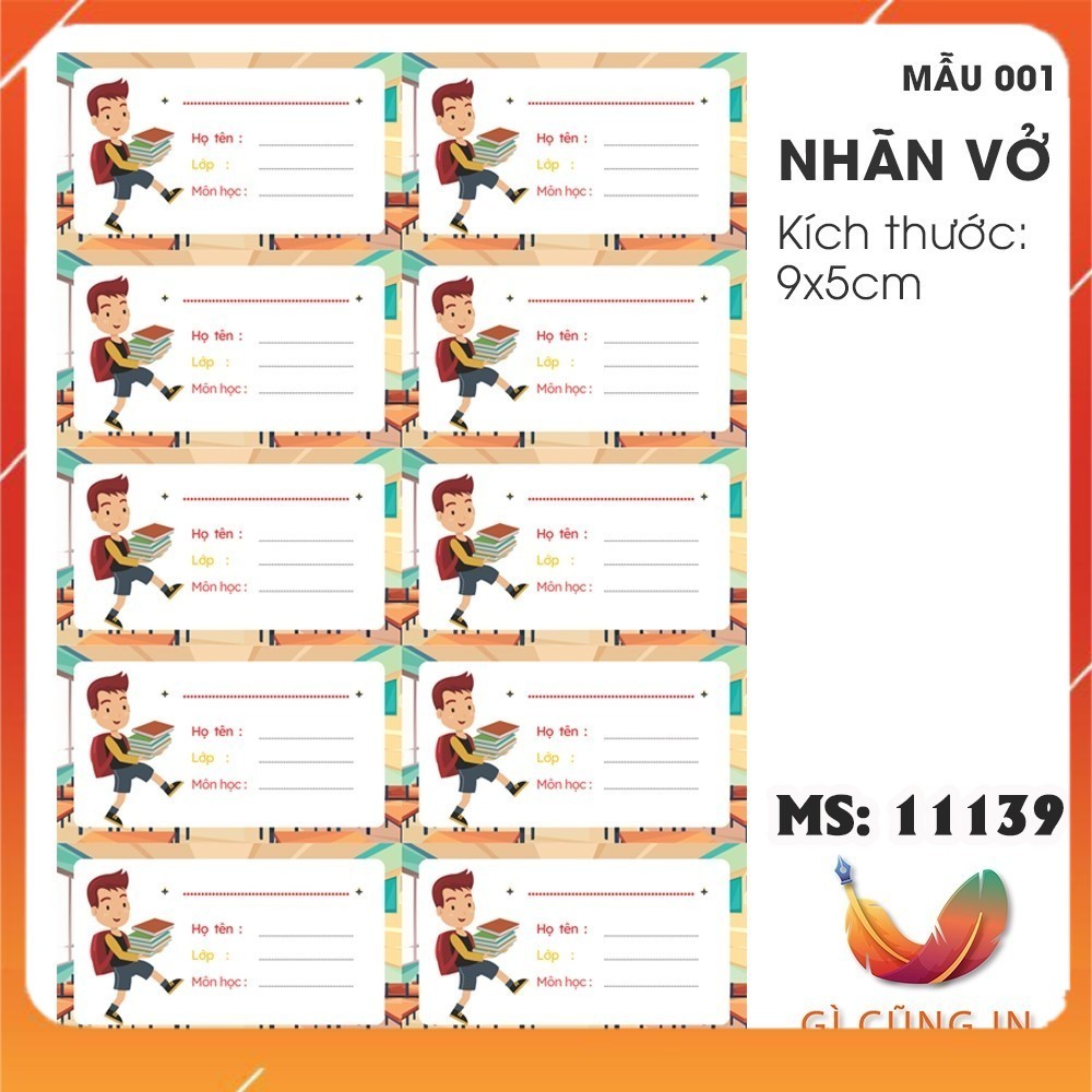 20 Nhãn vở - Nhãn dán vở - Nhãn dán sách - Nhãn dán tập - Nhãn tên