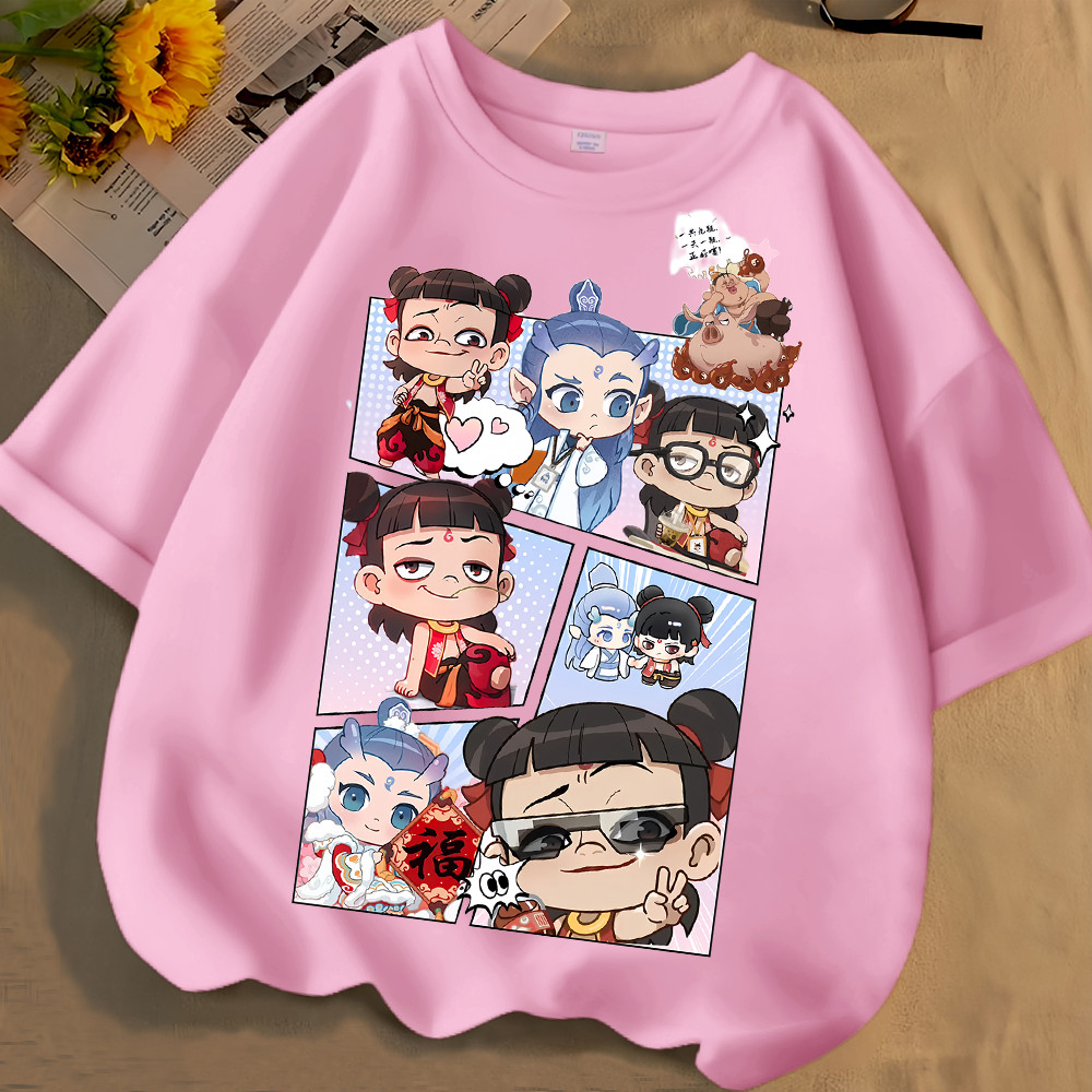 2025 Nezha & Azure Dragon Áo thun trẻ em Fantasy Legend Graphic Summer Crew Neck