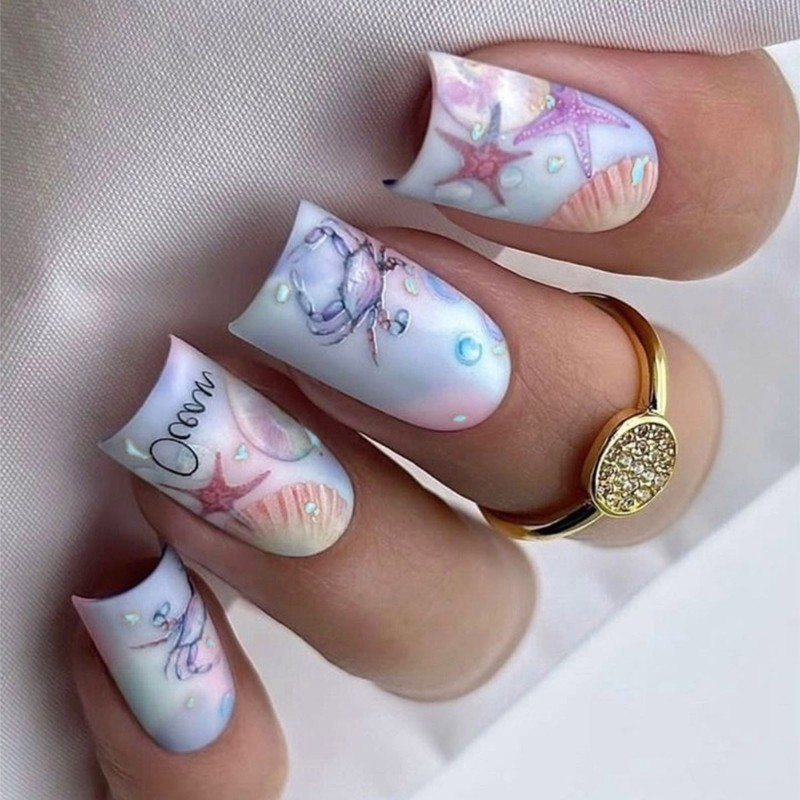 BTF DIY Nail Art Set với họa tiết 3D Press on Nail Full Cover Stick on Nail 24 chiếc