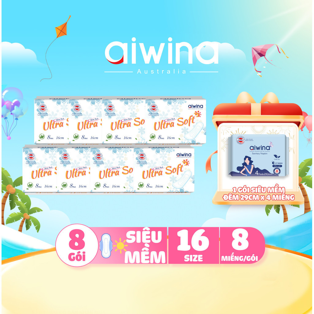 Combo 8 Băng vệ sinh Aiwina siêu mềm hằng ngày 16cm gói 8 miếng