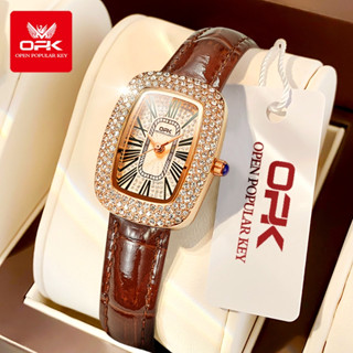 OPK Đồng hồ nữ Chống nước Hình chữ nhật Cổ điển Dây da Quartz 8616